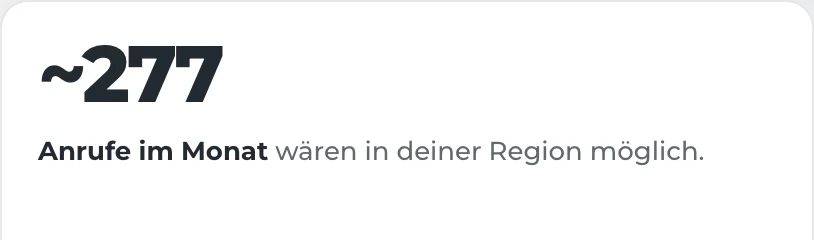 Deine Zahl im Potenzial-Check: Wie viele Anrufe im Monat in deiner Region möglich sind.